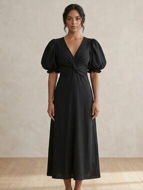 Beautiful Esmee Women's Black Long Sleeve Tie-Front Maxi Dress Sz Size 12